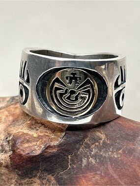 14K Gold on Silver Overlay Ring “Man in the Maze” Hopi Jason Takala